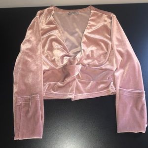 Long sleeve Pink Velvet Crop Top